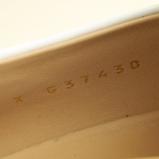 Chanel White Ivory Logo Patent Moccasins 39.5