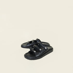 Chanel Black Velcro Crystal CC Dad Slide Sandals 39.5