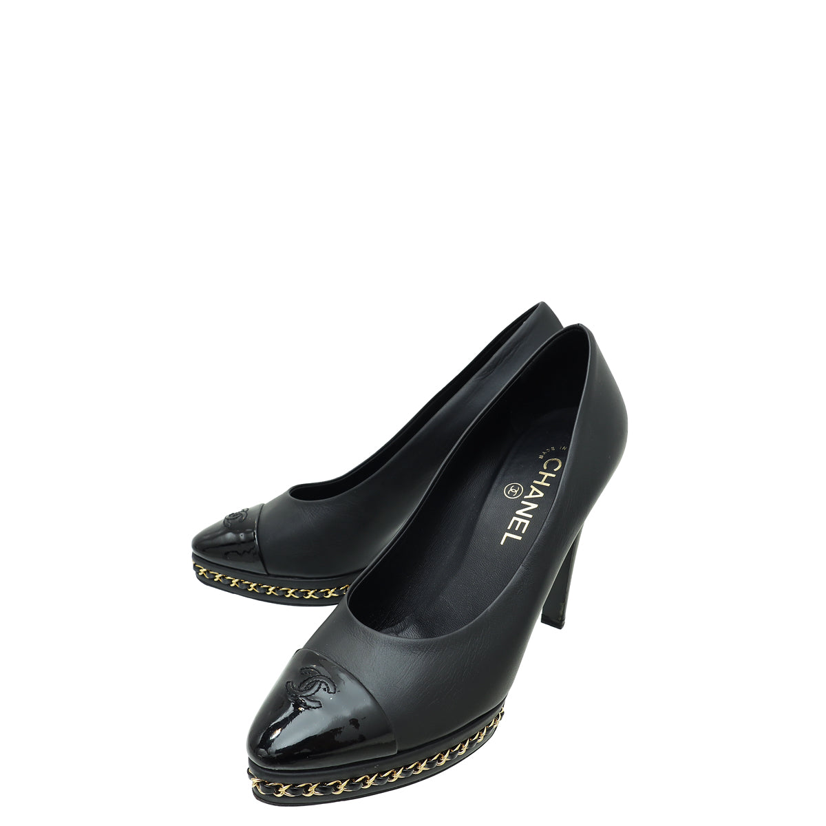 Chanel Black CC Platform Chain Pumps 39.5-Chanel-THE CLOSET