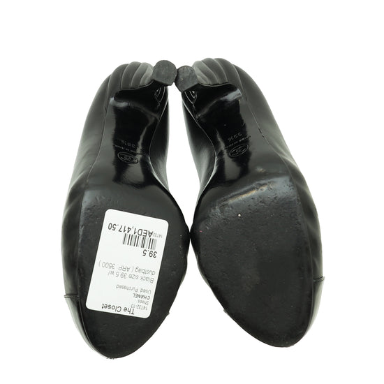 Chanel Black Cap Toe Wavy Heel Pump 39.5
