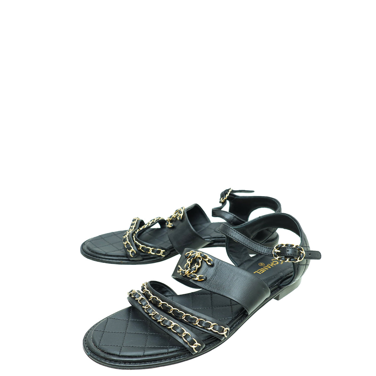 Chanel Black CC Quilted Chain Sandals 39.5-Chanel-THE CLOSET