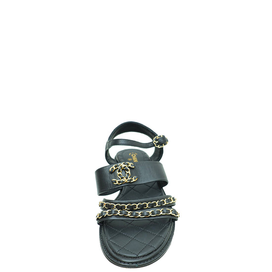Chanel Black CC Quilted Chain Sandals 39.5