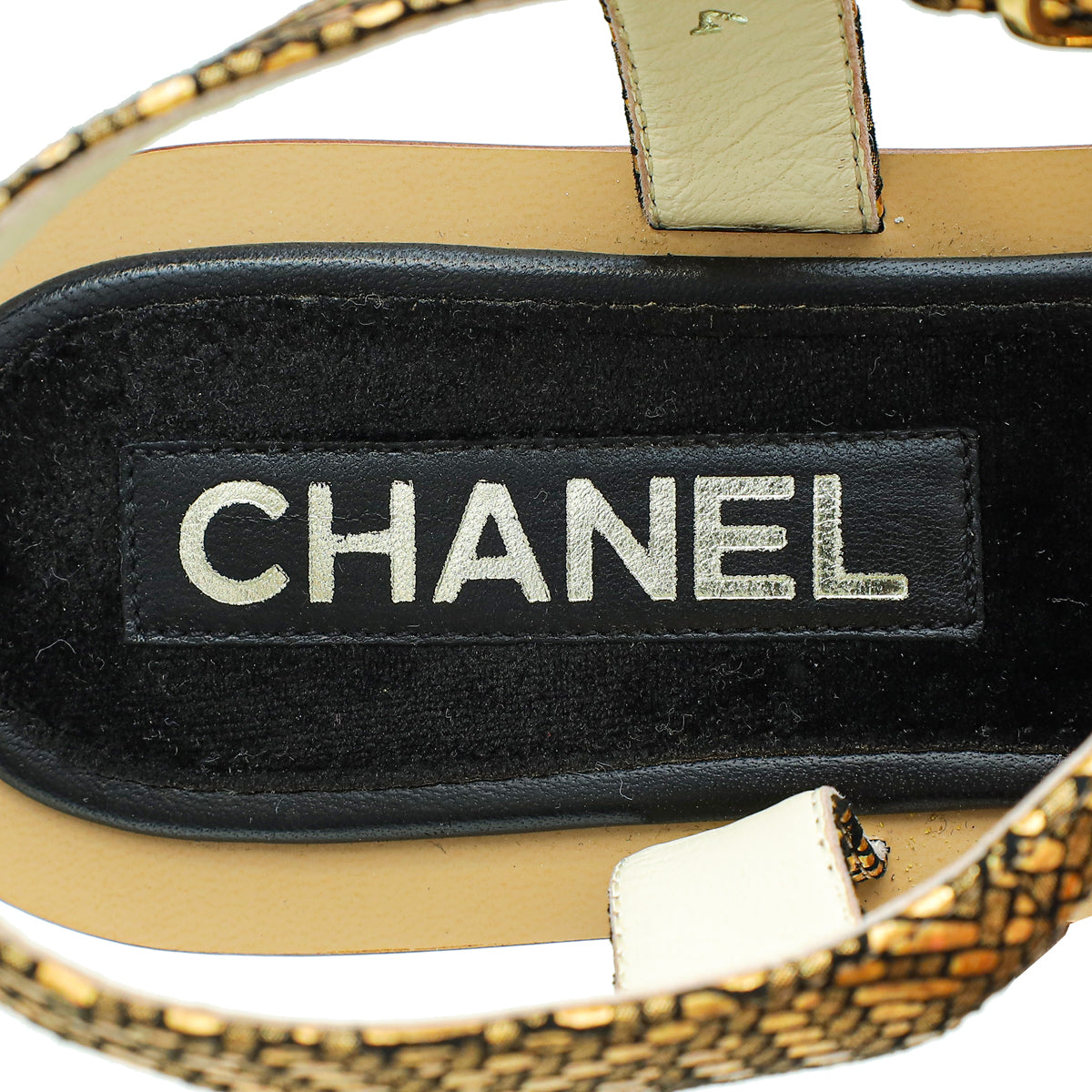 Chanel CC Chain Fantasy Goatskin Suede Thong Sandal 39.5