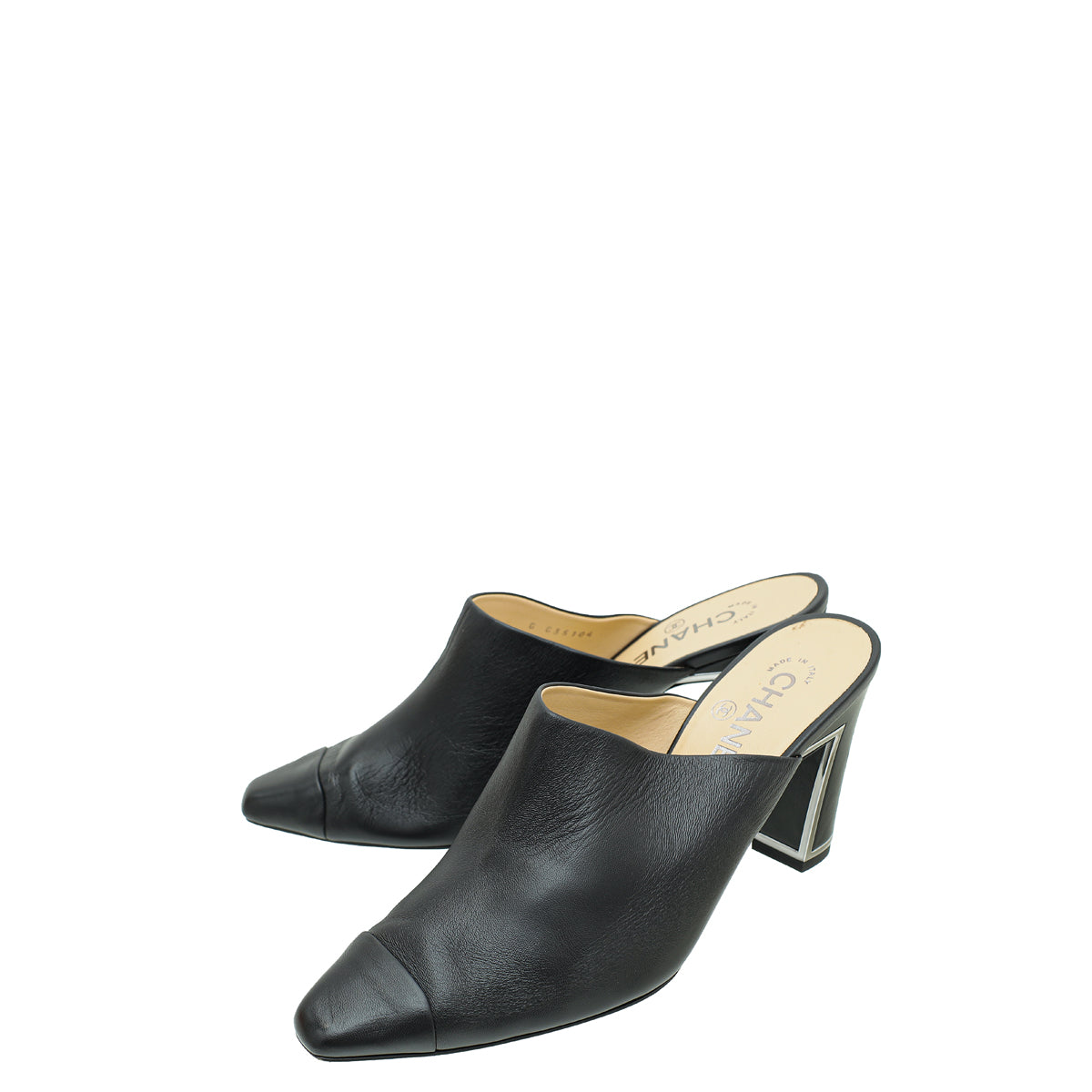 Chanel Black Pointed Cap Toe Mules 39.5-Chanel-THE CLOSET