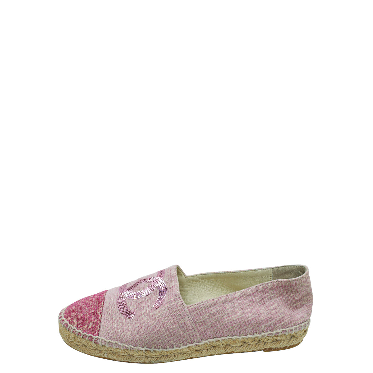 Chanel Pink CC Cap Toe Fabric and Sequins Espadrille 39