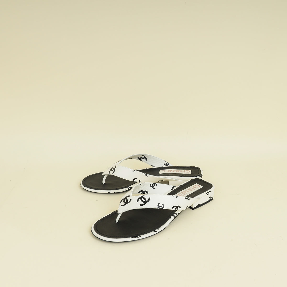 Chanel Bicolor CC Printed Coco Beach Thong Sandals 39