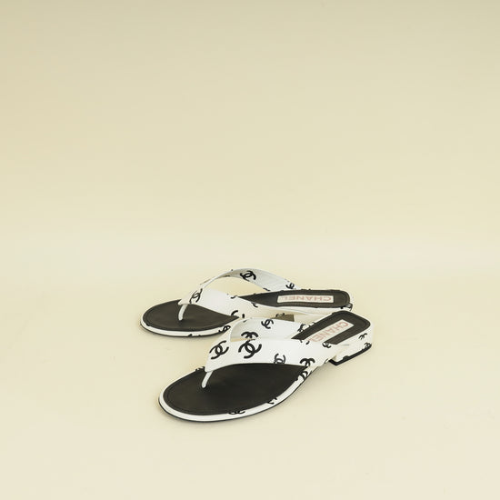 Chanel Bicolor CC Printed Coco Beach Thong Sandals 39