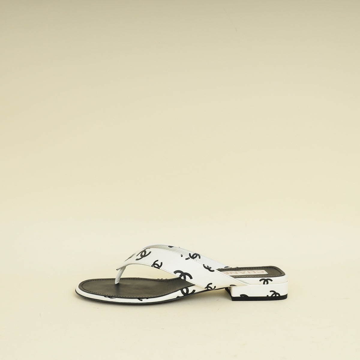 Chanel Bicolor CC Printed Coco Beach Thong Sandals 39