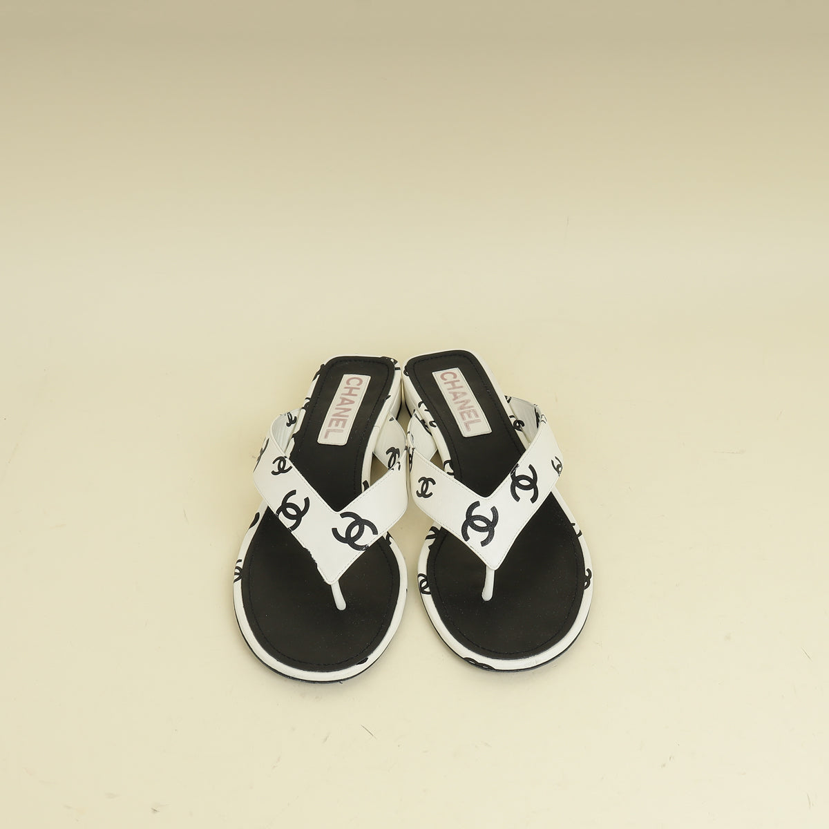 Chanel Bicolor CC Printed Coco Beach Thong Sandals 39