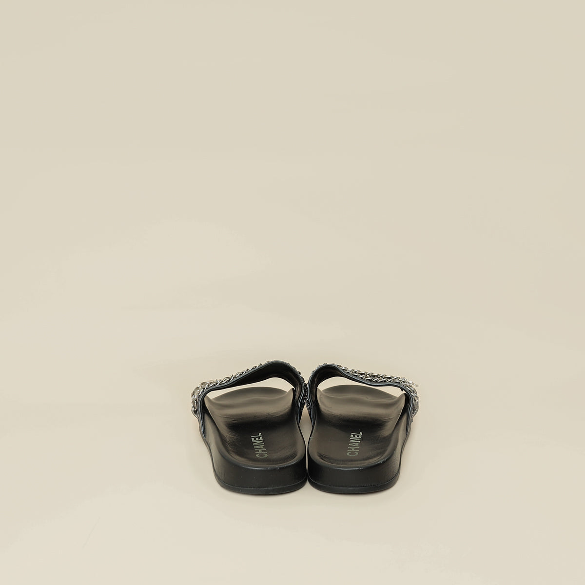 Chanel Metallic Blue Grey CC Charm Chain Slide Sandal 39-Chanel-THE CLOSET