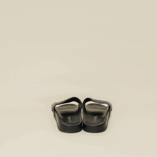 Chanel Metallic Blue Grey CC Charm Chain Slide Sandal 39-Chanel-THE CLOSET