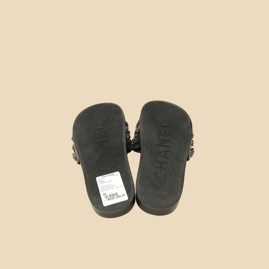 Chanel Metallic Blue Grey CC Charm Chain Slide Sandal 39-Chanel-THE CLOSET