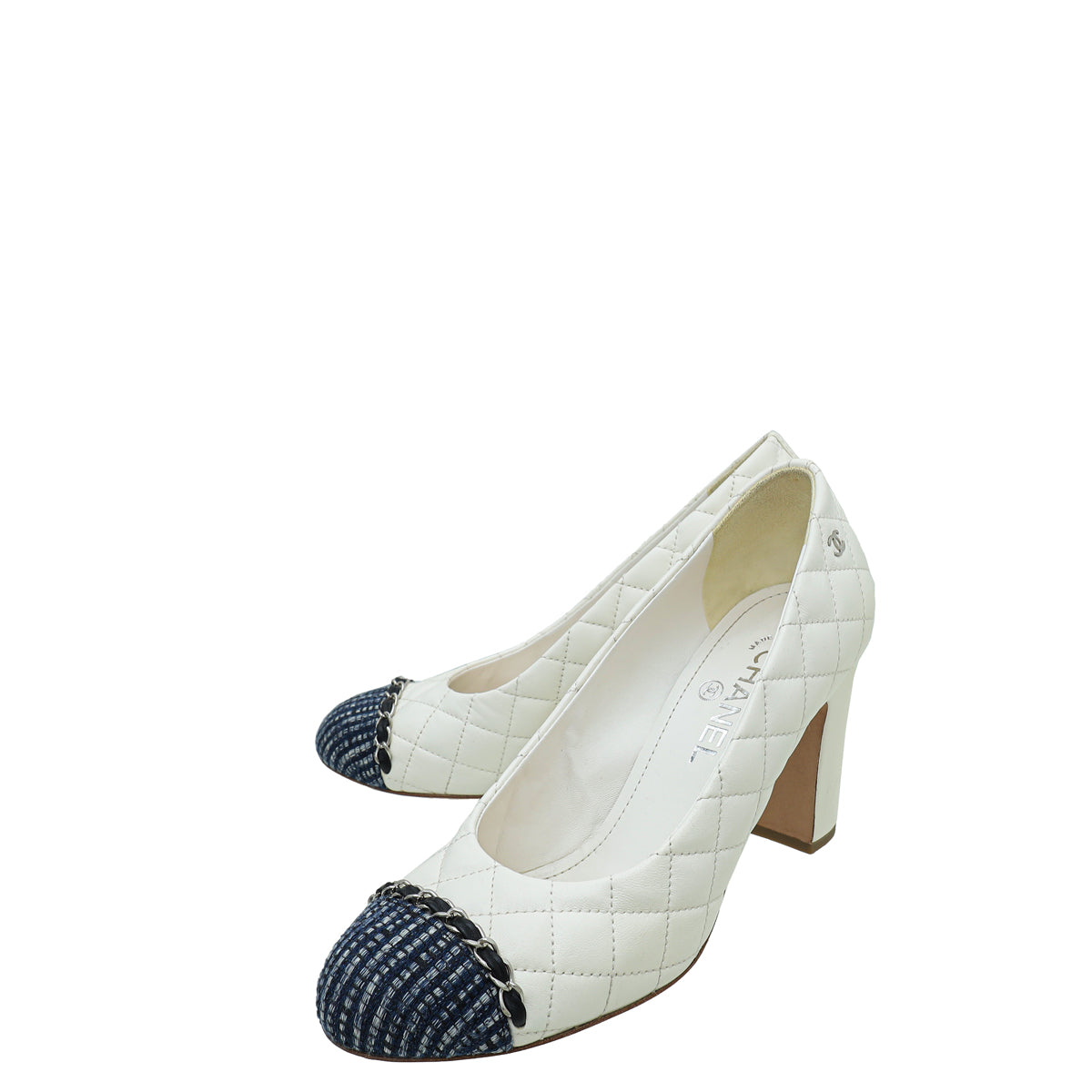 Chanel Bicolor CC Cap Toe Chain Quilted Pump 39-Chanel-THE CLOSET
