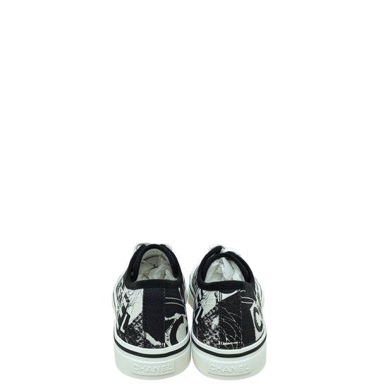 Chanel Bicolor Logo Embroidered Low Top Sneakers 39