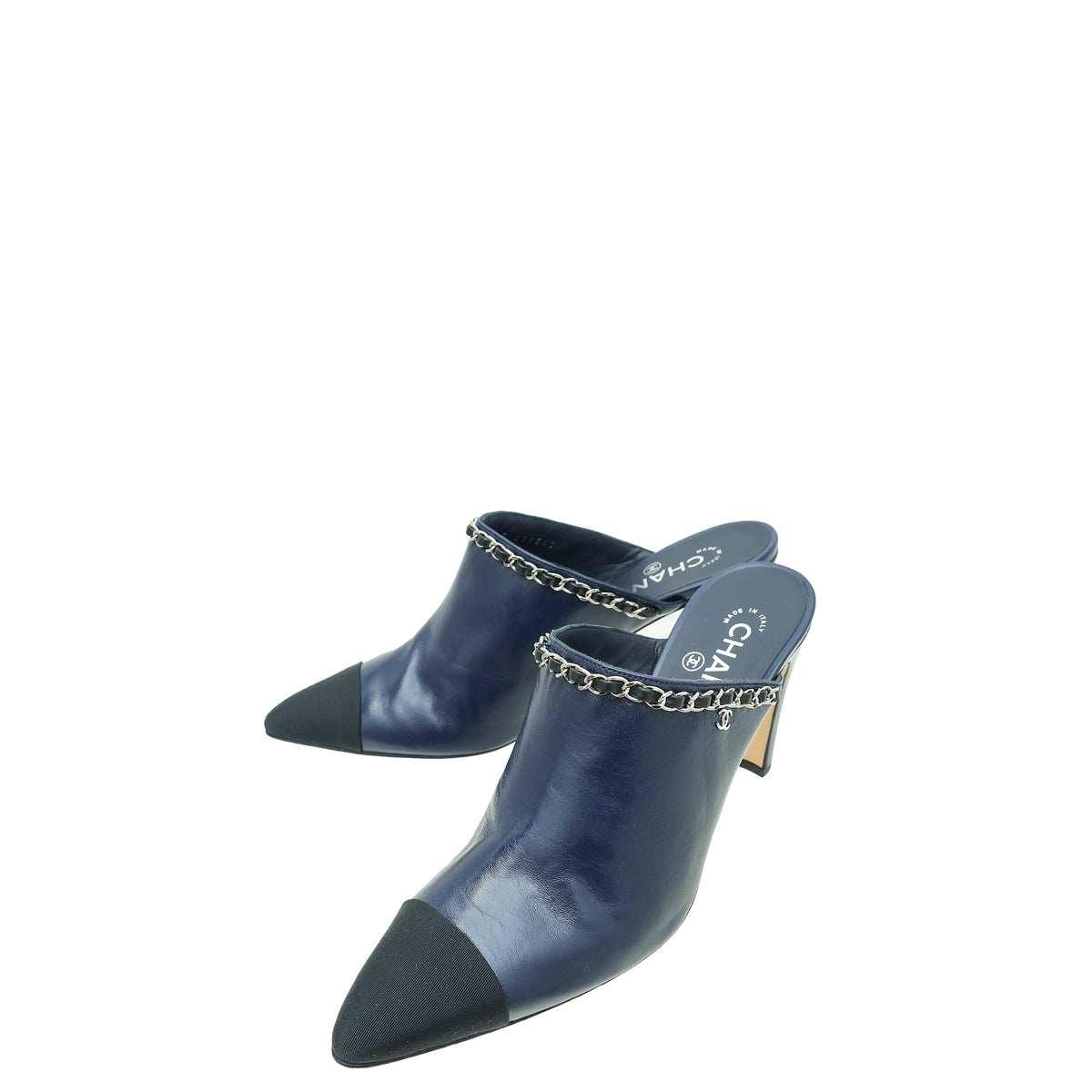 Chanel Bicolor Chain Detail Pointed Heeled Mules 40.5-Chanel-THE CLOSET