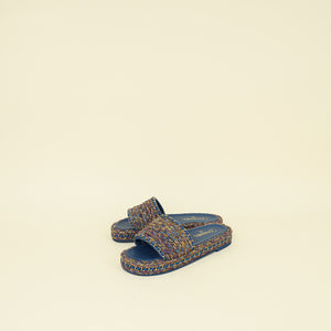 Chanel Blue Multicolor CC Braided Tweed Platform Sandals 40C