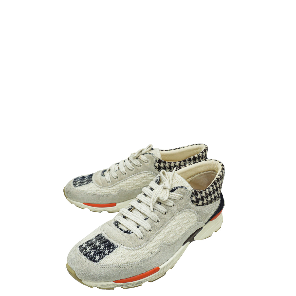 Chanel Light Grey Multicolor Tweed Suede Lace Up Sneakers 40-Chanel-THE CLOSET