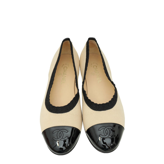 Chanel Bicolor CC Cap Toe Knit Flat Ballet 40