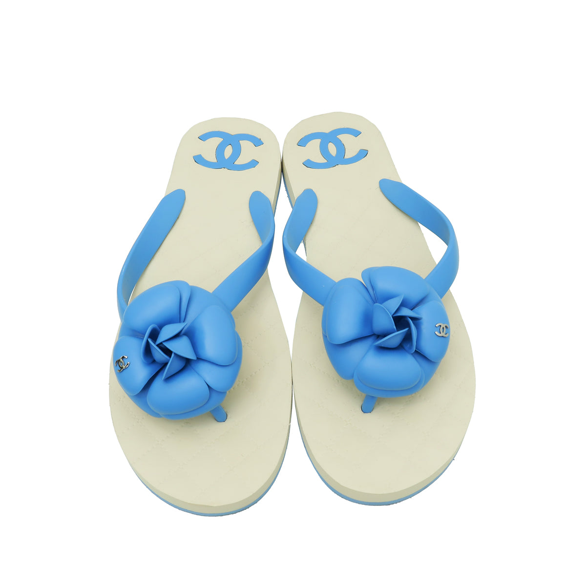 Chanel Bicolor CC Camellia Flip Flops Sandals 40