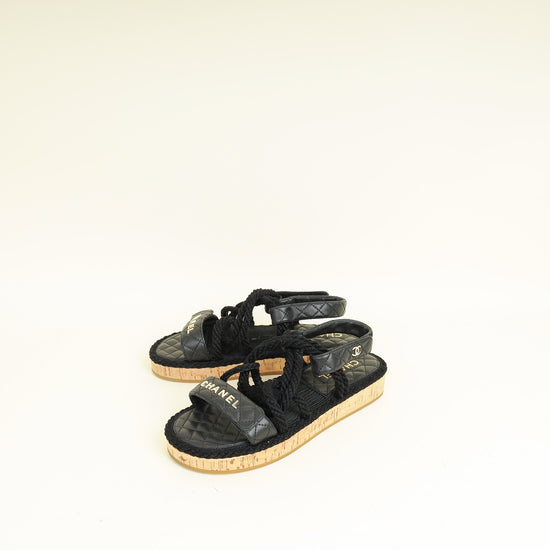 Chanel Black Logo Cord Quilted Slide Sandal 40