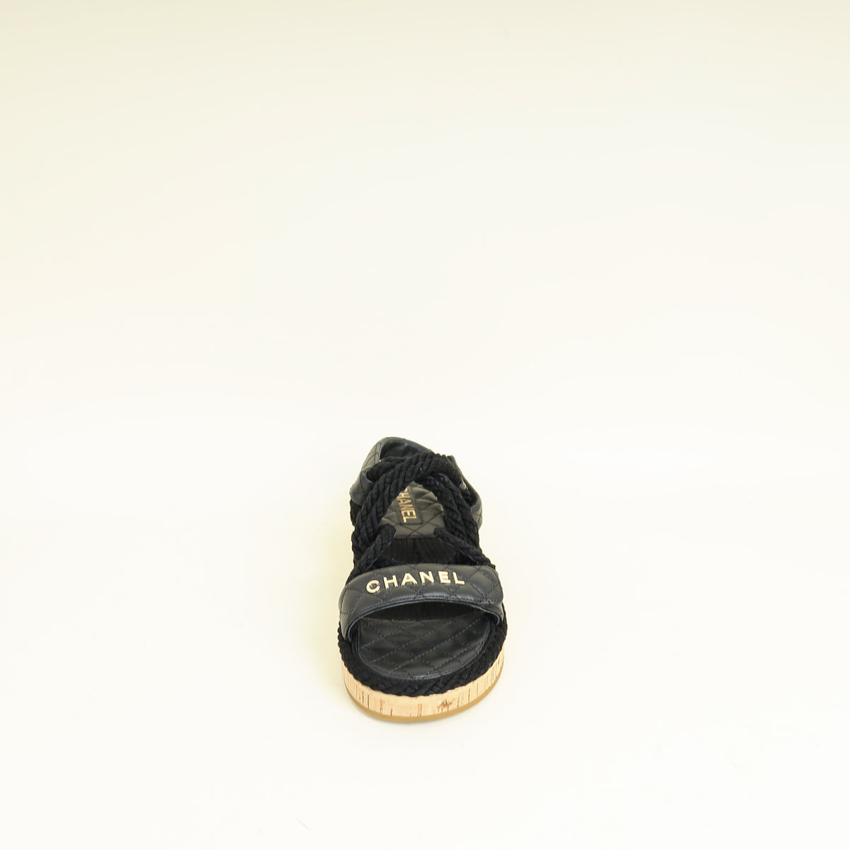 Chanel Black Logo Cord Quilted Slide Sandal 40