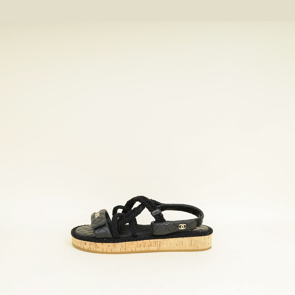 Chanel Black Logo Cord Quilted Slide Sandal 40