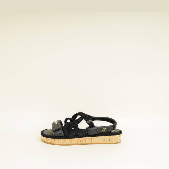 Chanel Black Logo Cord Quilted Slide Sandal 40