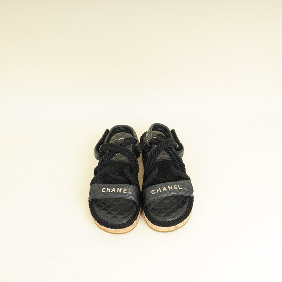 Chanel Black Logo Cord Quilted Slide Sandal 40
