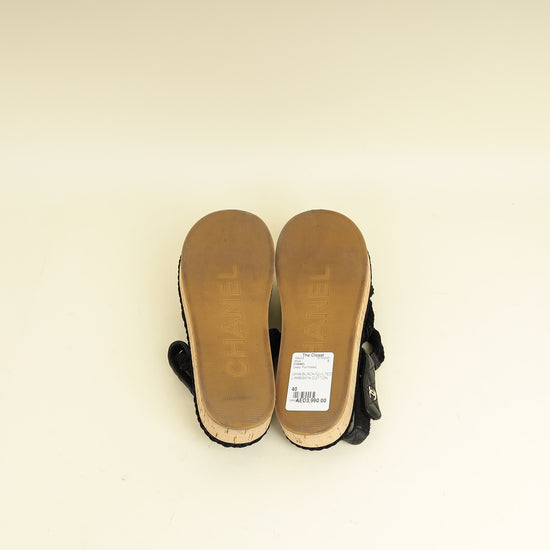 Chanel Black Logo Cord Quilted Slide Sandal 40