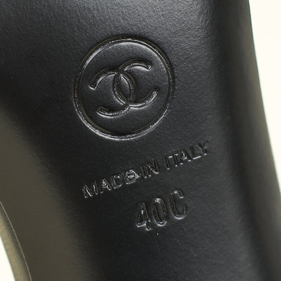 Chanel Black Camellia Flowers Pearl Embellished Slide Heel Sandal 40