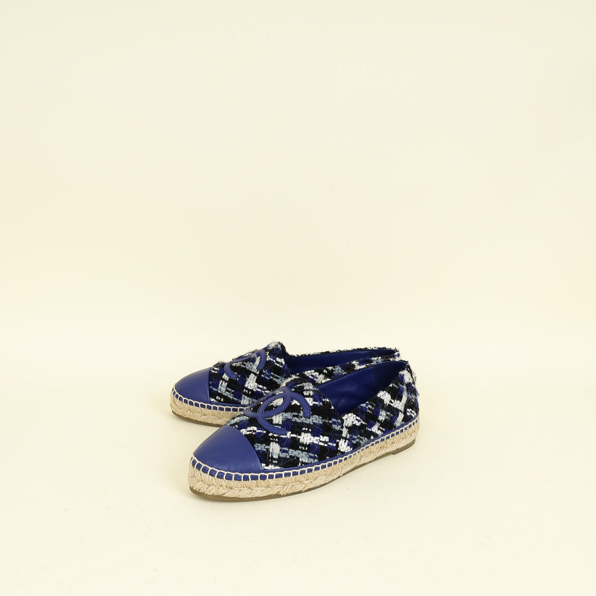 Chanel Blue Tweed CC Cap Toe Espadrille 40