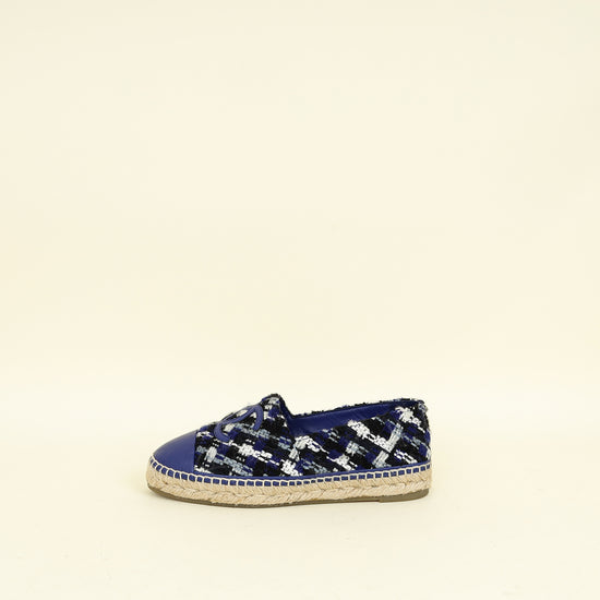 Chanel Blue Tweed CC Cap Toe Espadrille 40