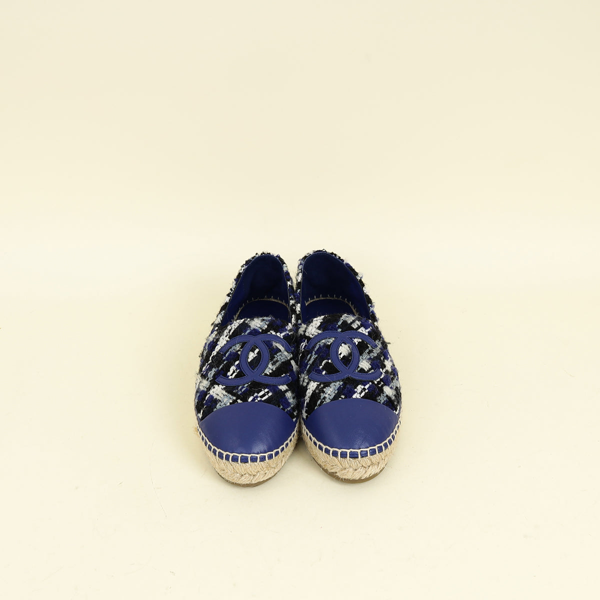 Chanel Blue Tweed CC Cap Toe Espadrille 40