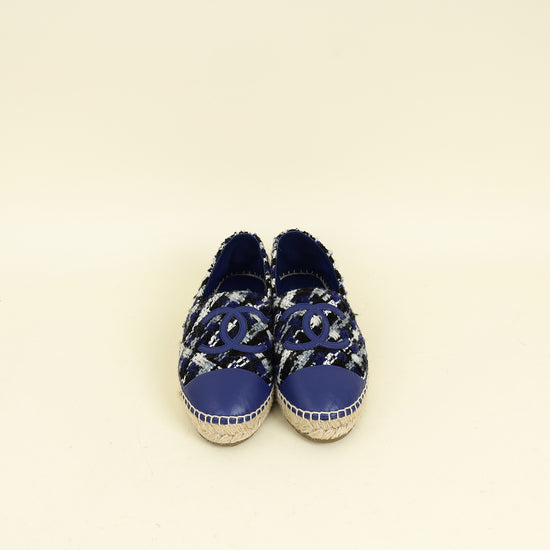 Chanel Blue Tweed CC Cap Toe Espadrille 40