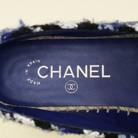 Chanel Blue Tweed CC Cap Toe Espadrille 40