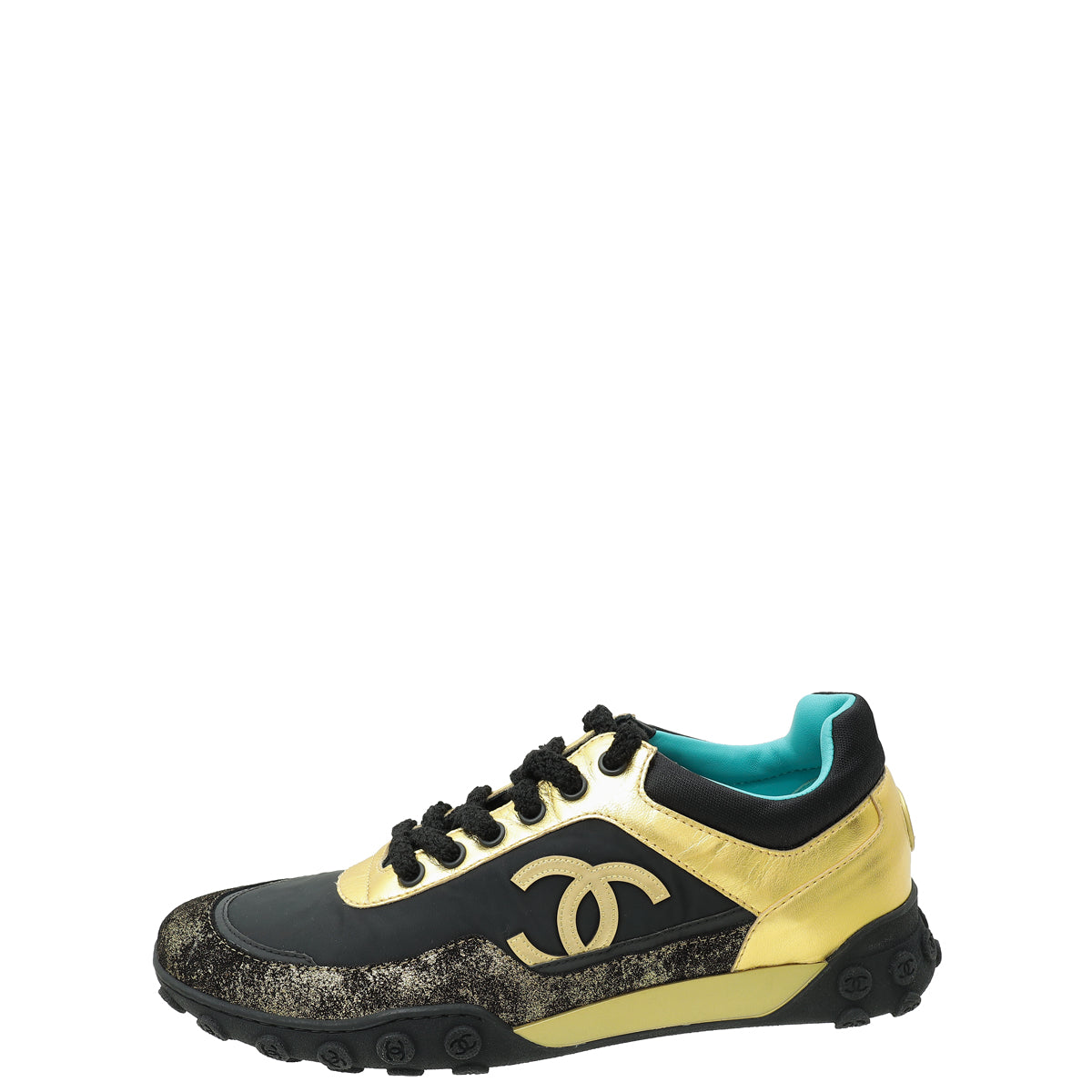 Chanel Bicolor CC Logo Metallic Lace Up Sneaker 40