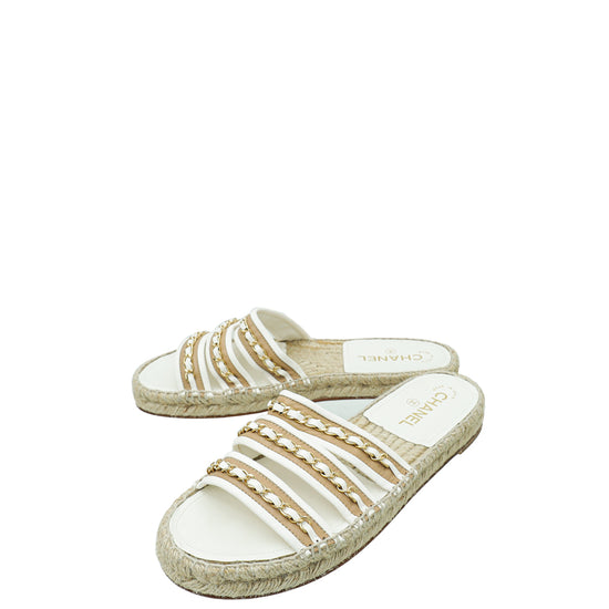 Chanel Bicolor Chain Espadrille Slip On Sandals 41