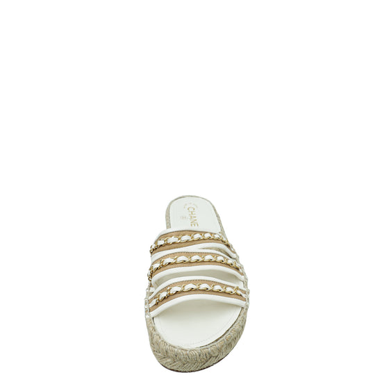 Chanel Bicolor Chain Espadrille Slip On Sandals 41