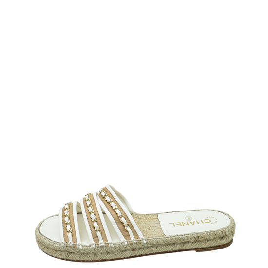 Chanel Bicolor Chain Espadrille Slip On Sandals 41