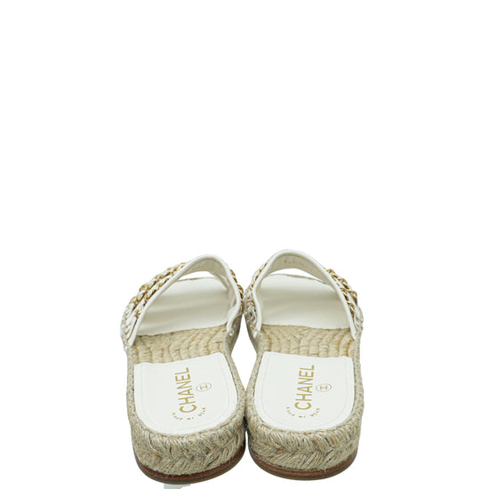 Chanel Bicolor Chain Espadrille Slip On Sandals 41