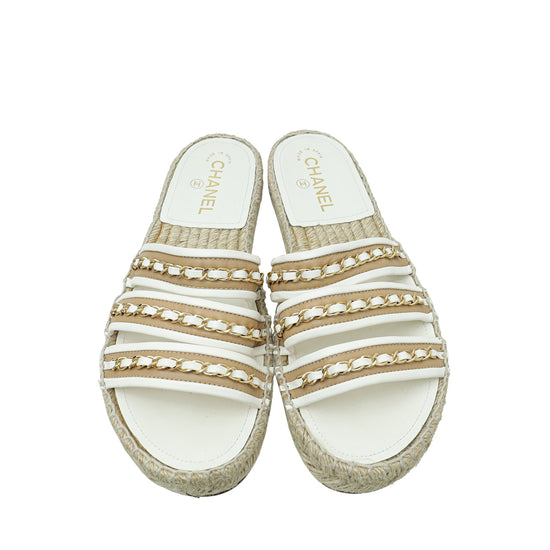 Chanel Bicolor Chain Espadrille Slip On Sandals 41