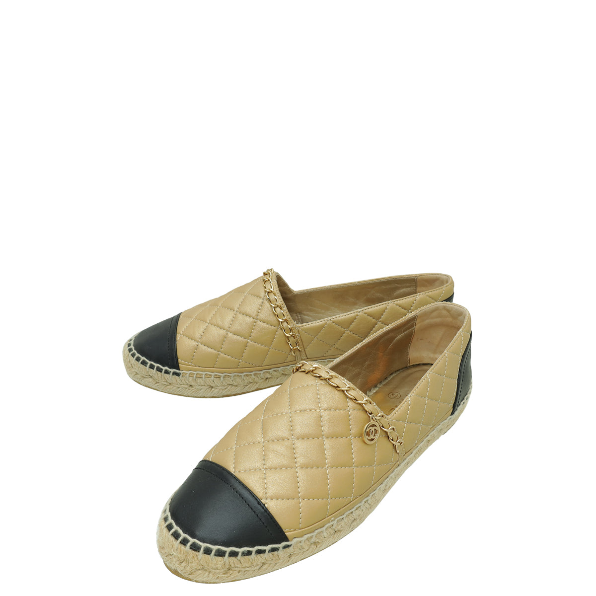 Chanel Bicolor Chain Diamond Quilt Chain Detail Espadrille 41-Chanel-THE CLOSET