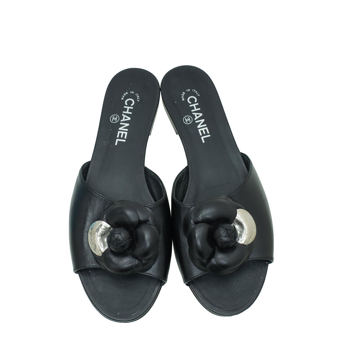 Chanel Black CC Camellia Flower Slide Flat Sandal 41
