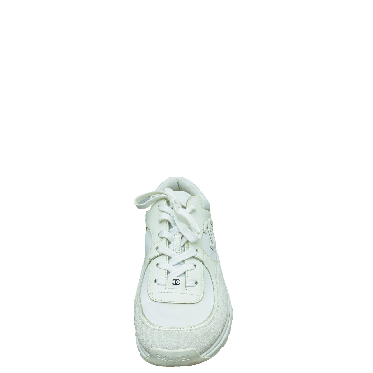 Chanel White CC Suede and Nylon Lace Up Sneakers 42-Chanel-THE CLOSET