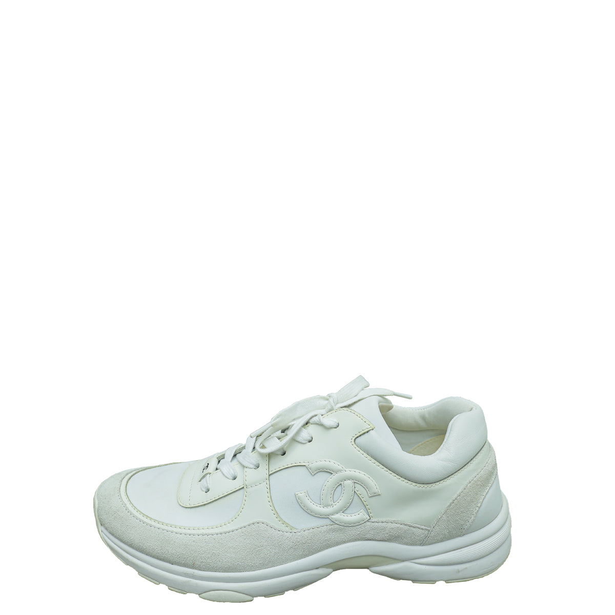 Chanel White CC Suede and Nylon Lace Up Sneakers 42