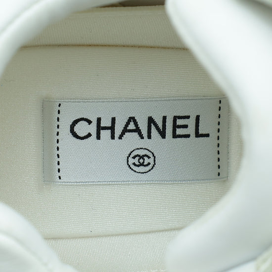 Chanel White CC Suede and Nylon Lace Up Sneakers 42