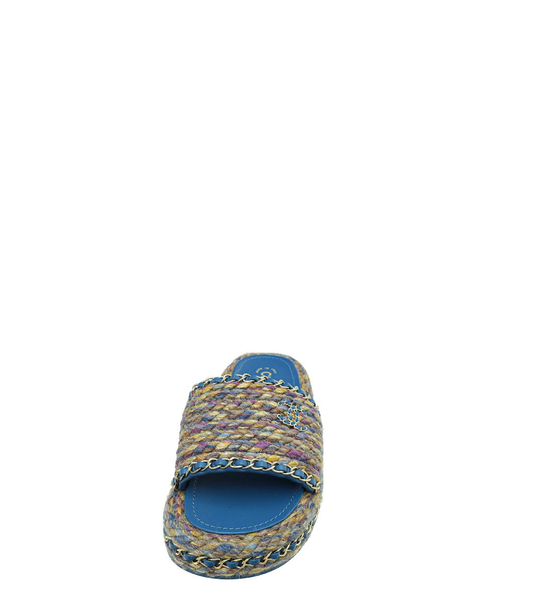 Chanel Blue Multicolor CC Braided Tweed Platform Sandals 39-Chanel-THE CLOSET