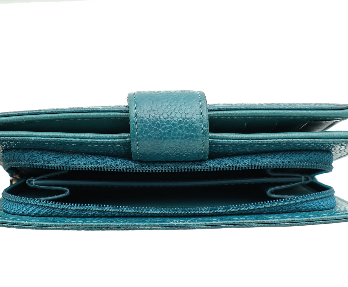 Chanel Teal CC Timeless French Wallet