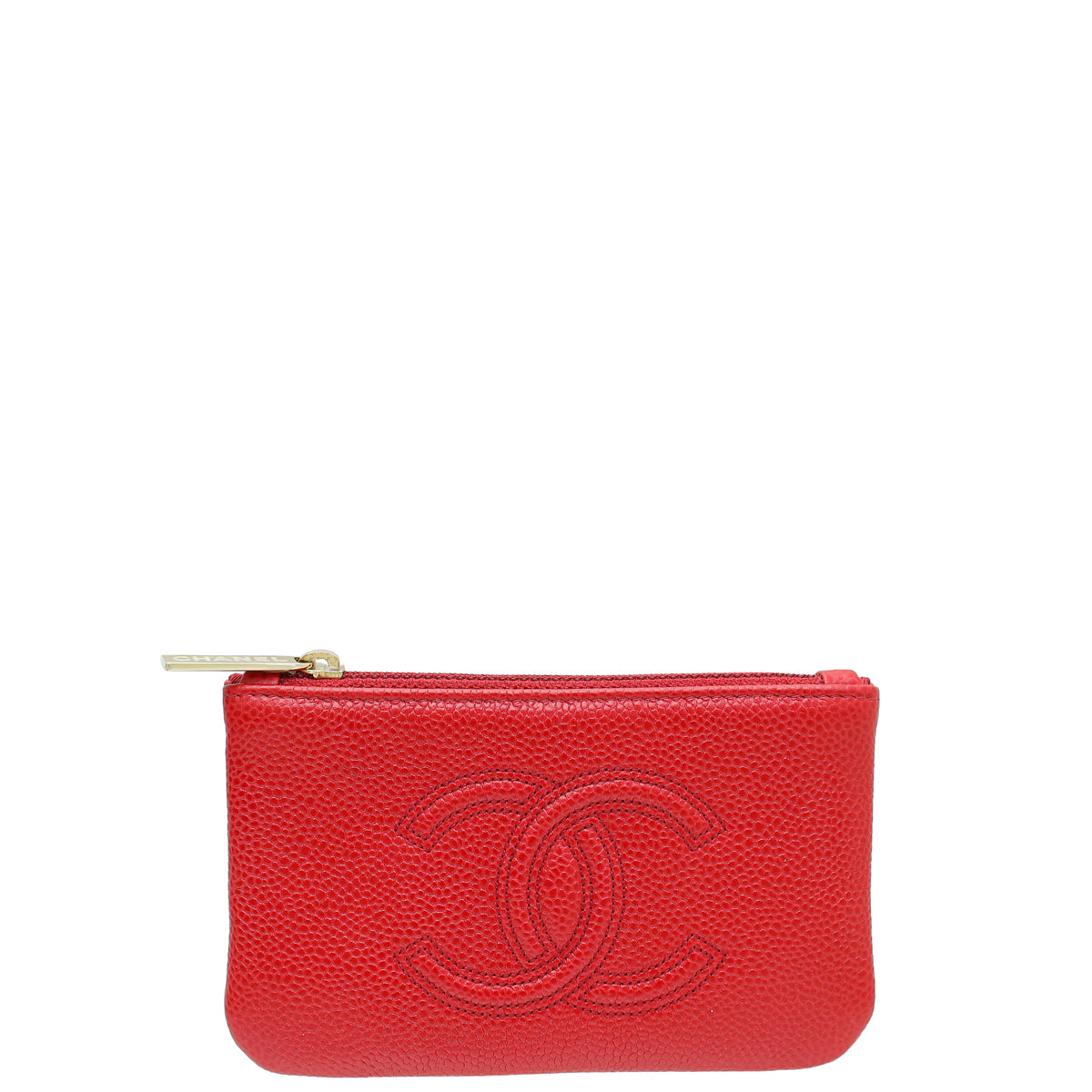 Chanel Red CC Mini O Case Timeless Zip Wallet
