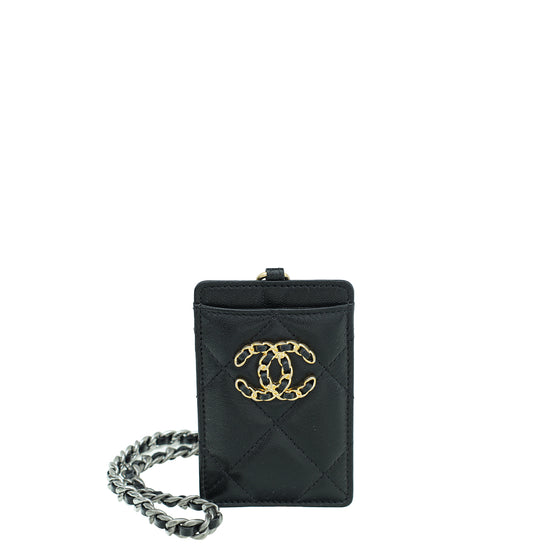 CHANEL Caviar Leather Boy Card Holder With Chain